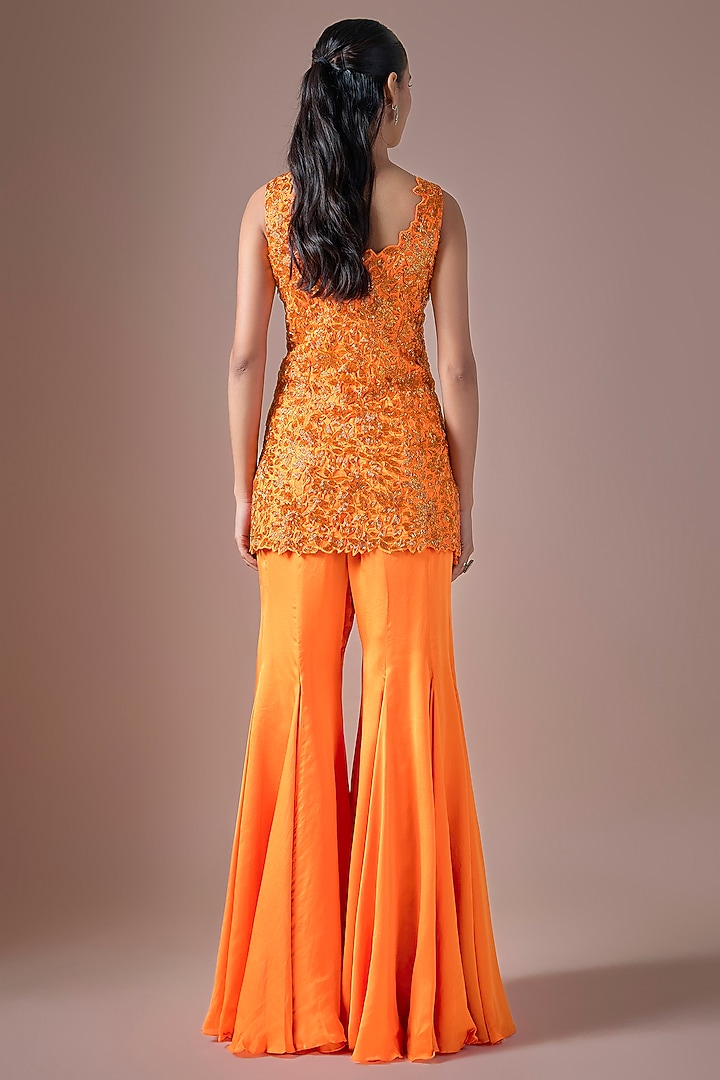 Orange Satin Wedding Sharara Set by ASAGA at Pernia's Pop Up Shop