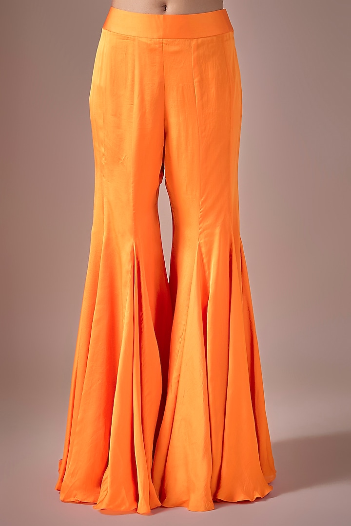 Orange Satin Wedding Sharara Set by ASAGA at Pernia's Pop Up Shop