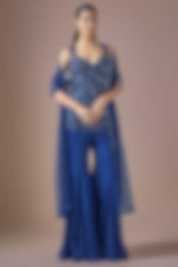 Electric Blue Satin Wedding Sharara Set by ASAGA at Pernia's Pop Up Shop