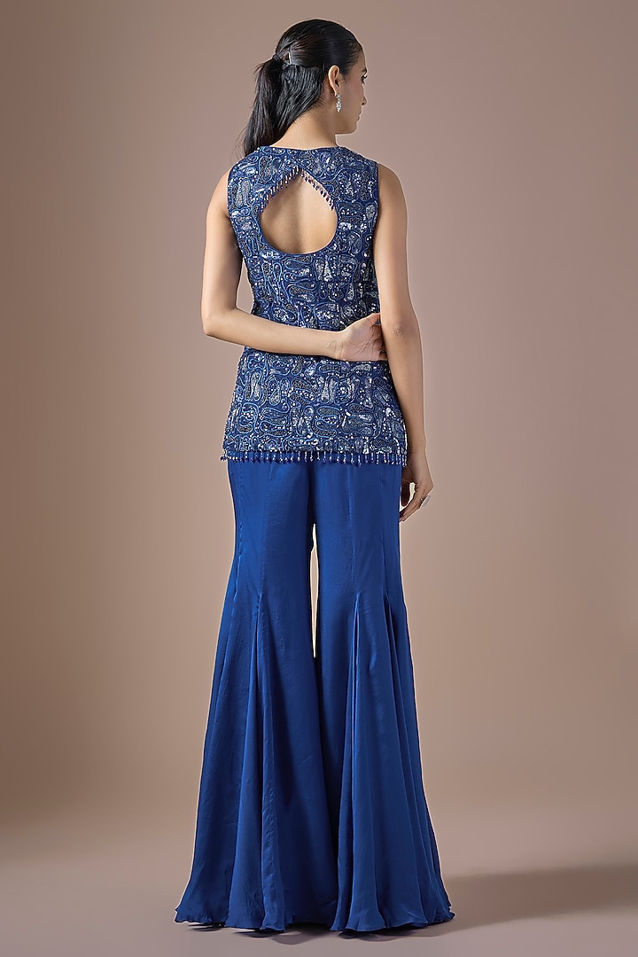 Electric Blue Satin Wedding Sharara Set by ASAGA at Pernia's Pop Up Shop