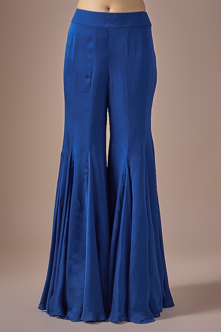 Electric Blue Satin Wedding Sharara Set by ASAGA at Pernia's Pop Up Shop
