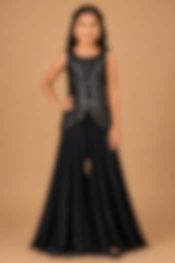 Black Satin Organza Tulle Hand Embellished Skirt Set For Girls by Asaga Kids Atelier at Pernia's Pop Up Shop