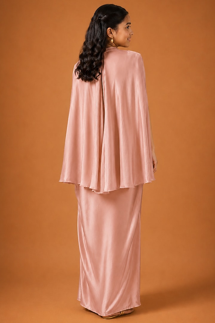 Pink Satin Organza Tulle Hand Embroidered Drape Skirt Set For Girls by Asaga Kids Atelier at Pernia's Pop Up Shop