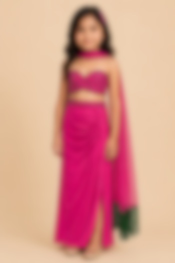 Fuchsia Satin & Organza Lehenga Set For Girls by Asaga Kids Atelier at Pernia's Pop Up Shop