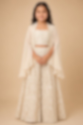 Ivory Satin Organza Cutwork Embroidered Sharara Set For Girls by Asaga Kids Atelier at Pernia's Pop Up Shop