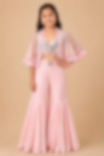 Baby Pink Satin Organza Sharara Set For Girls by Asaga Kids Atelier at Pernia's Pop Up Shop