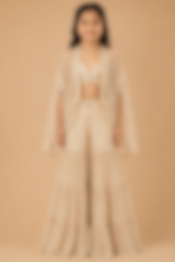 Beige Satin Organza Sharara Set For Girls by Asaga Kids Atelier at Pernia's Pop Up Shop