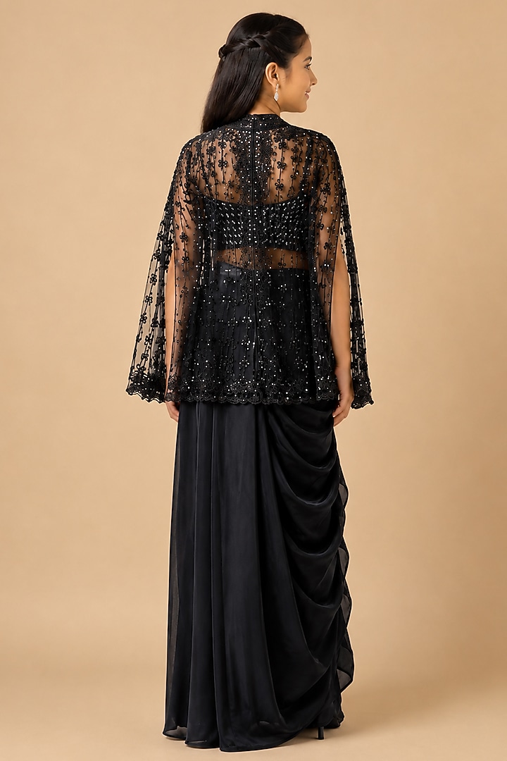 Black Satin Organza Drape Skirt Set For Girls by Asaga Kids Atelier at Pernia's Pop Up Shop