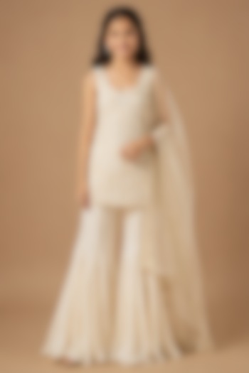 Ivory Satin Organza Sharara Set For Girls by Asaga Kids Atelier at Pernia's Pop Up Shop