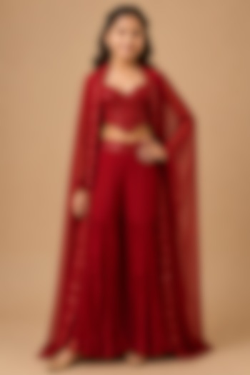 Red Satin Organza Sharara Set For Girls by Asaga Kids Atelier at Pernia's Pop Up Shop
