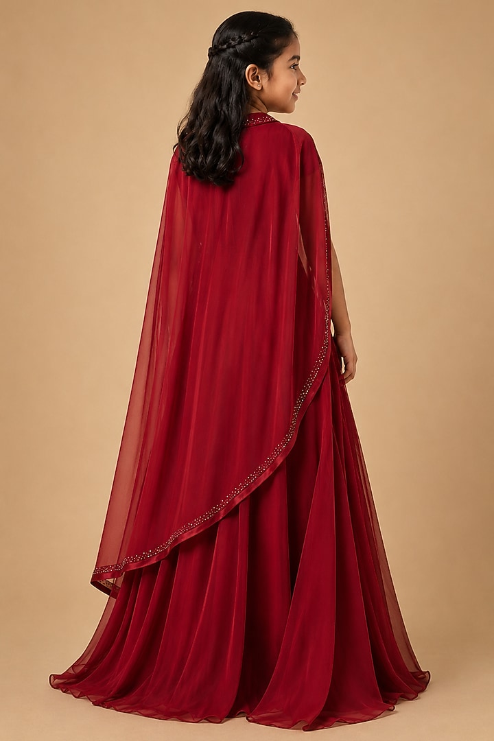 Red Satin Organza Sharara Set For Girls by Asaga Kids Atelier at Pernia's Pop Up Shop