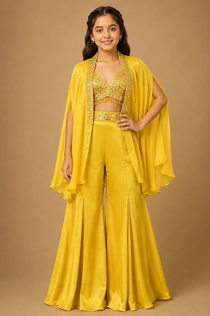 Yellow Satin Organza Sharara Set For Girls by Asaga Kids Atelier at Pernia's Pop Up Shop