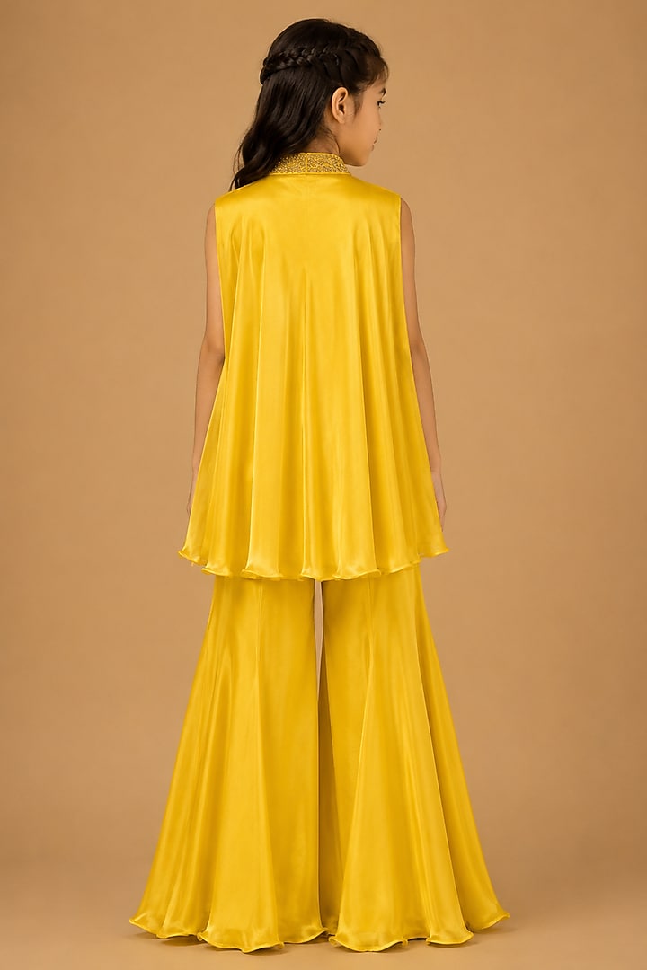 Yellow Satin Organza Sharara Set For Girls by Asaga Kids Atelier at Pernia's Pop Up Shop