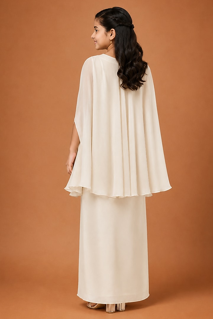 Ivory Satin Organza Tulle Floral Embroidered Drape Skirt Set For Girls by Asaga Kids Atelier at Pernia's Pop Up Shop