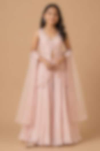 Baby Pink Satin Organza Tulle Embroidered Sharara Set For Girls by Asaga Kids Atelier at Pernia's Pop Up Shop