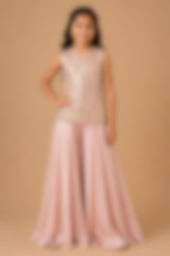 Rose Gold Satin Organza Tulle Sharara Set For Girls by Asaga Kids Atelier at Pernia's Pop Up Shop