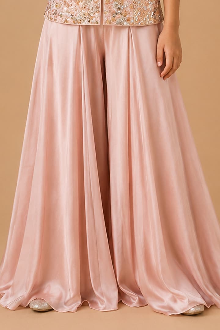 Rose Gold Satin Organza Tulle Sharara Set For Girls by Asaga Kids Atelier at Pernia's Pop Up Shop