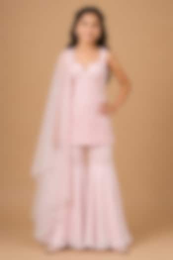 Baby Pink Satin Organza Tulle Sharara Set For Girls by Asaga Kids Atelier at Pernia's Pop Up Shop