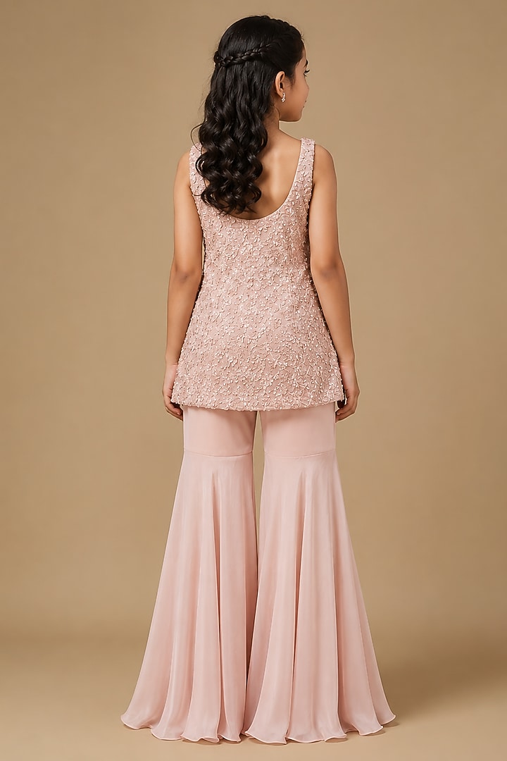 Baby Pink Satin Organza Tulle Sharara Set For Girls by Asaga Kids Atelier at Pernia's Pop Up Shop