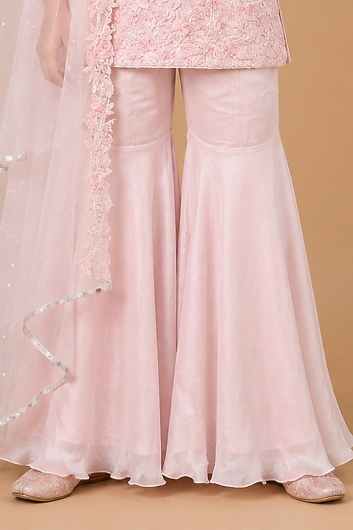 Baby Pink Satin Organza Tulle Sharara Set For Girls by Asaga Kids Atelier at Pernia's Pop Up Shop