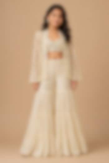 Ivory Satin Organza Tulle Sharara Set For Girls by Asaga Kids Atelier at Pernia's Pop Up Shop