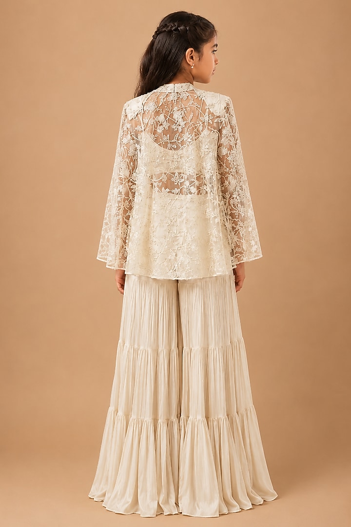 Ivory Satin Organza Tulle Sharara Set For Girls by Asaga Kids Atelier at Pernia's Pop Up Shop