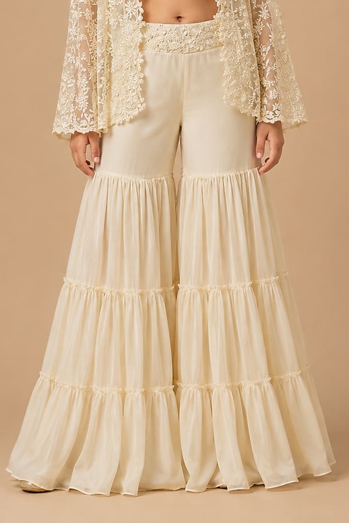 Ivory Satin Organza Tulle Sharara Set For Girls by Asaga Kids Atelier at Pernia's Pop Up Shop
