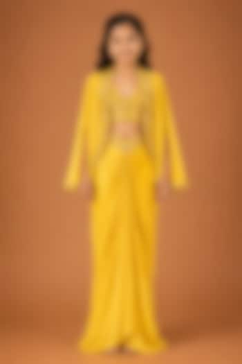 Yellow Satin Organza Tulle Drape Skirt Set For Girls by Asaga Kids Atelier at Pernia's Pop Up Shop