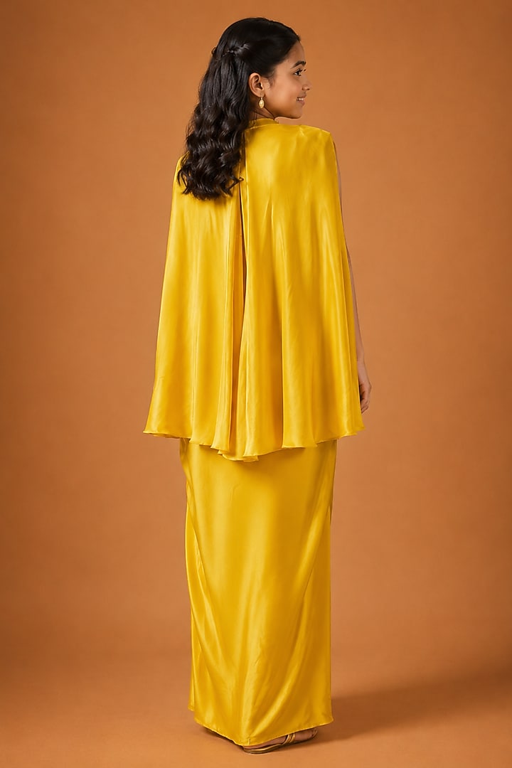 Yellow Satin Organza Tulle Drape Skirt Set For Girls by Asaga Kids Atelier at Pernia's Pop Up Shop