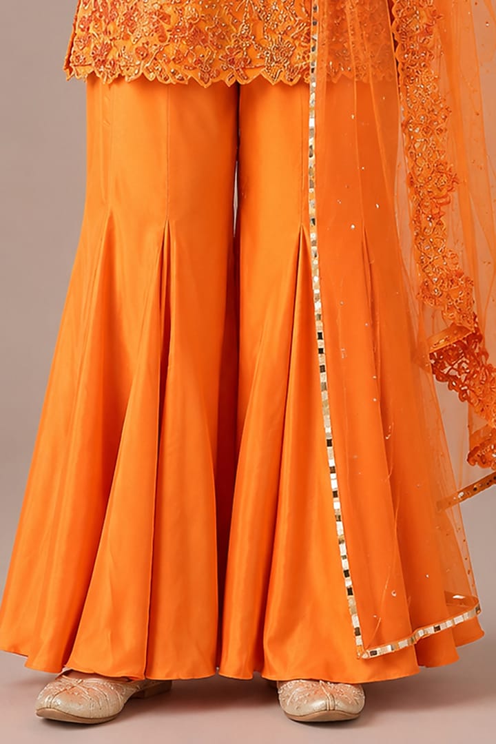 Orange Satin Organza Tulle Sharara Set For Girls by Asaga Kids Atelier at Pernia's Pop Up Shop