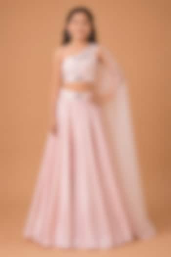 Baby Pink Satin Organza Tulle Lehenga Set For Girls by Asaga Kids Atelier at Pernia's Pop Up Shop