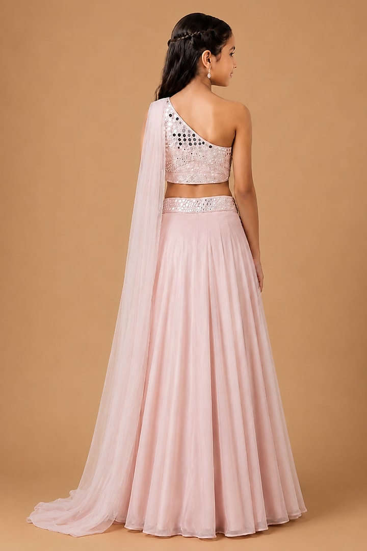 Baby Pink Satin Organza Tulle Lehenga Set For Girls by Asaga Kids Atelier at Pernia's Pop Up Shop