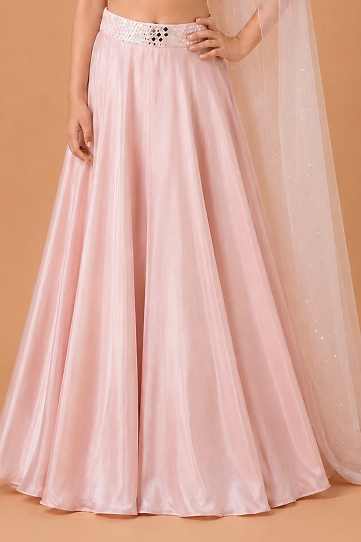 Baby Pink Satin Organza Tulle Lehenga Set For Girls by Asaga Kids Atelier at Pernia's Pop Up Shop