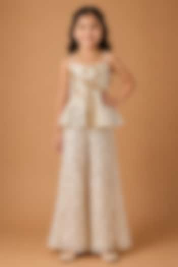 Ivory Gold Tulle Pant Set For Girls by Asaga Kids Atelier at Pernia's Pop Up Shop