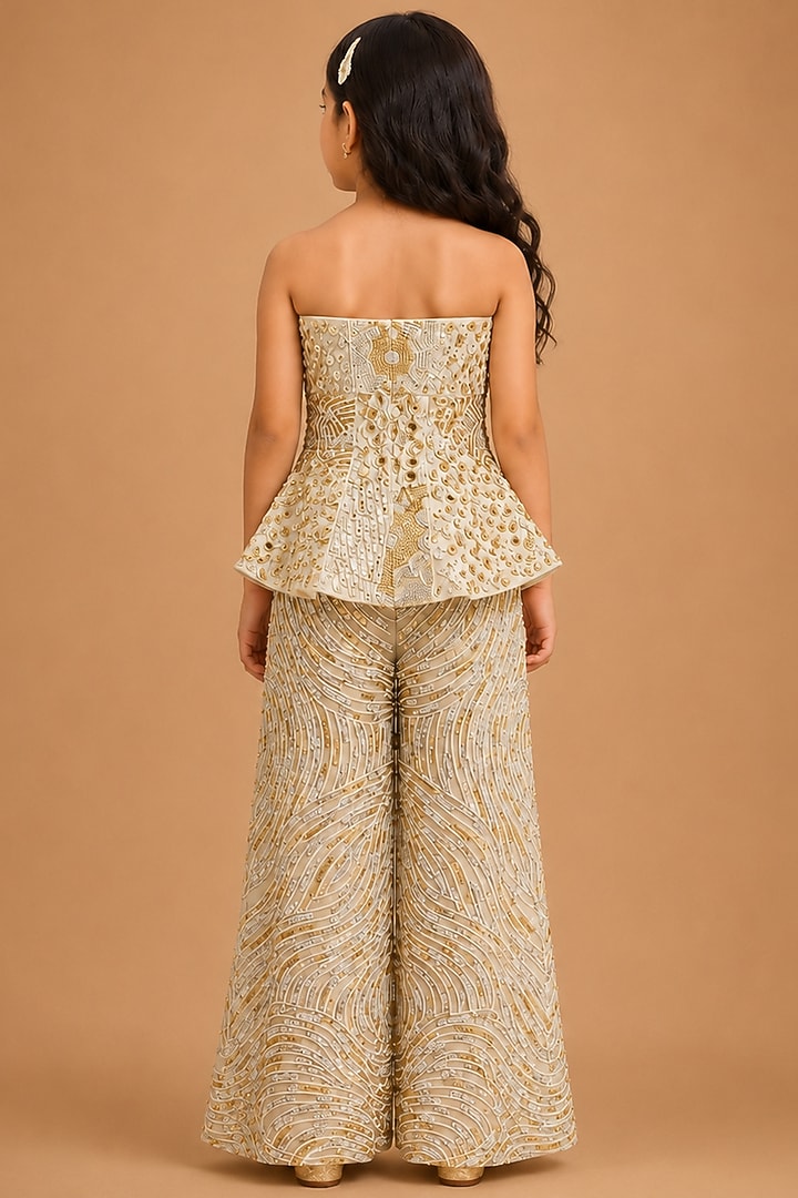 Ivory Gold Tulle Pant Set For Girls by Asaga Kids Atelier at Pernia's Pop Up Shop