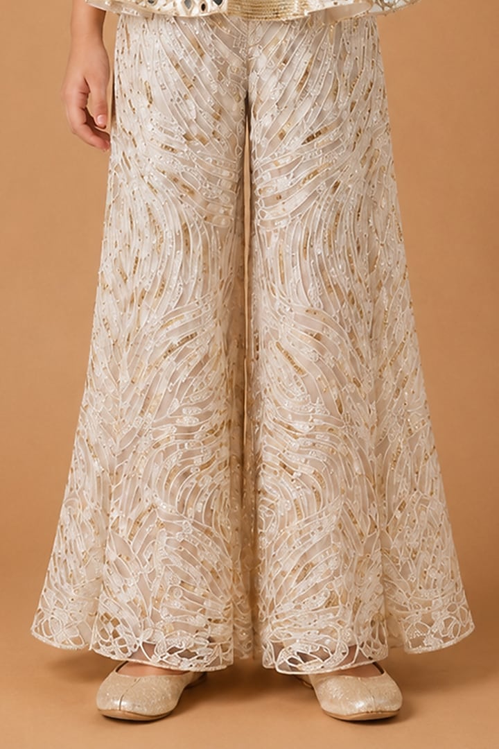 Ivory Gold Tulle Pant Set For Girls by Asaga Kids Atelier at Pernia's Pop Up Shop