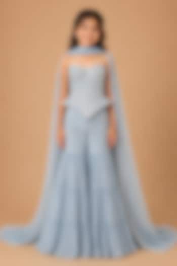 Baby Blue Satin Organza Tulle Sharara Set For Girls by Asaga Kids Atelier at Pernia's Pop Up Shop