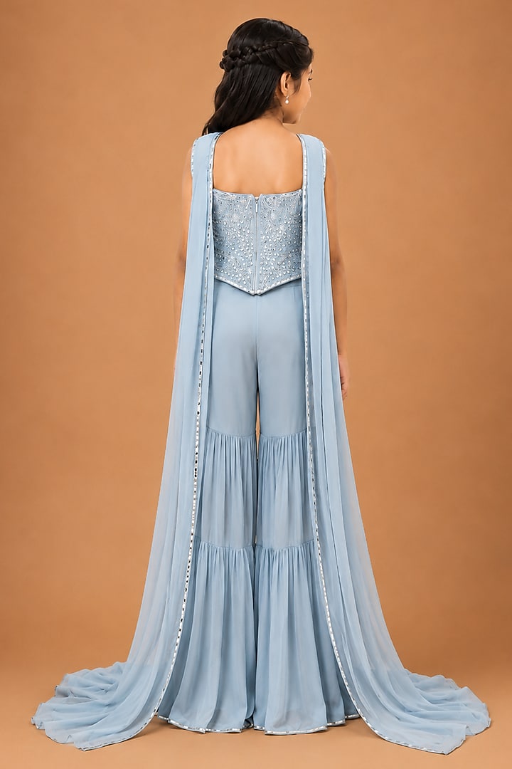 Baby Blue Satin Organza Tulle Sharara Set For Girls by Asaga Kids Atelier at Pernia's Pop Up Shop