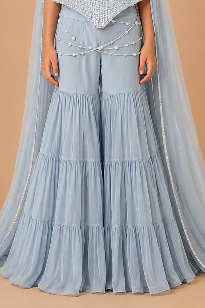 Baby Blue Satin Organza Tulle Sharara Set For Girls by Asaga Kids Atelier at Pernia's Pop Up Shop