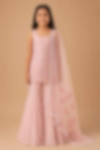 Baby Pink Satin Organza Tulle Sharara Set For Girls by Asaga Kids Atelier at Pernia's Pop Up Shop