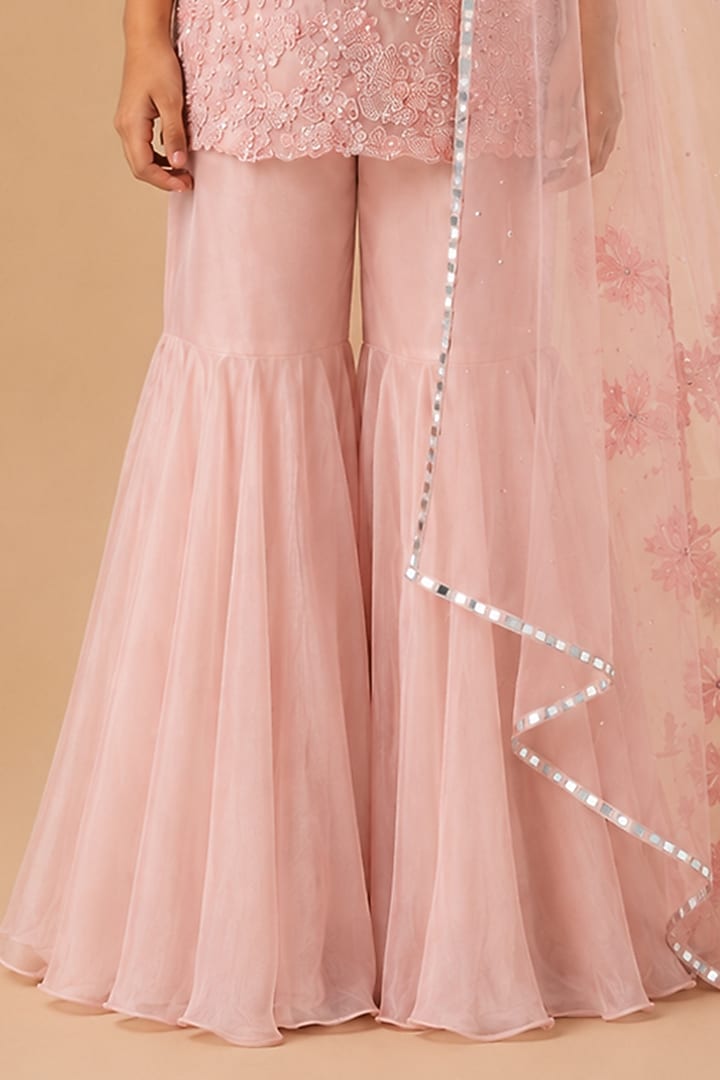 Baby Pink Satin Organza Tulle Sharara Set For Girls by Asaga Kids Atelier at Pernia's Pop Up Shop