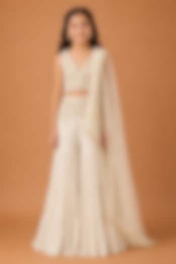 Ivory Satin Organza Tulle Sharara Set For Girls by Asaga Kids Atelier at Pernia's Pop Up Shop