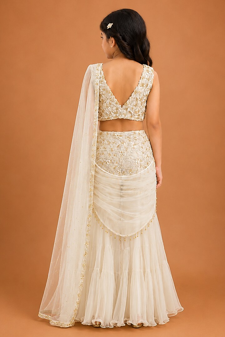 Ivory Satin Organza Tulle Sharara Set For Girls by Asaga Kids Atelier at Pernia's Pop Up Shop