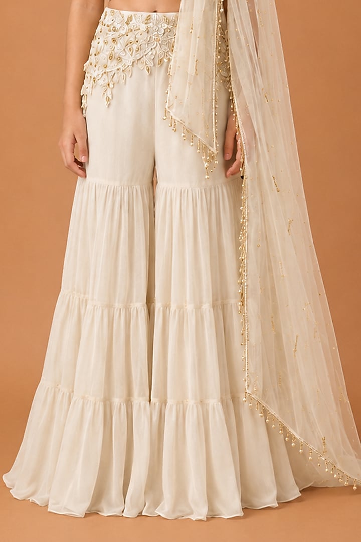 Ivory Satin Organza Tulle Sharara Set For Girls by Asaga Kids Atelier at Pernia's Pop Up Shop
