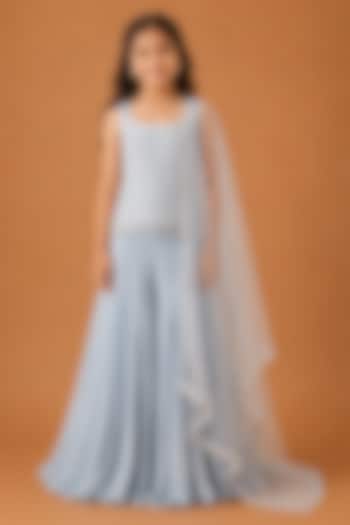 Baby Blue Satin Organza Tulle Sharara Set For Girls by Asaga Kids Atelier at Pernia's Pop Up Shop
