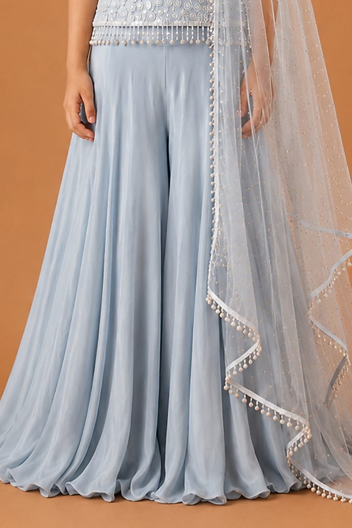 Baby Blue Satin Organza Tulle Sharara Set For Girls by Asaga Kids Atelier at Pernia's Pop Up Shop