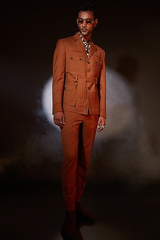 Tangerine Wool Blend Suit Set by ASHAY