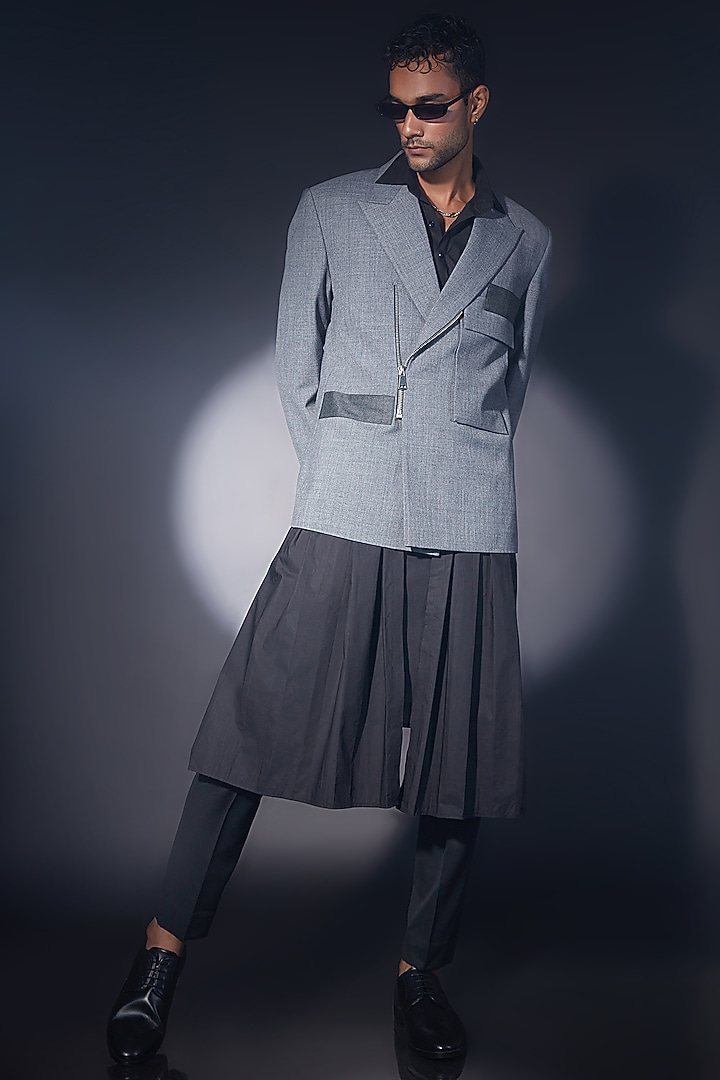 Grey Wool Blend Jacket by ASHAY at Pernia's Pop Up Shop