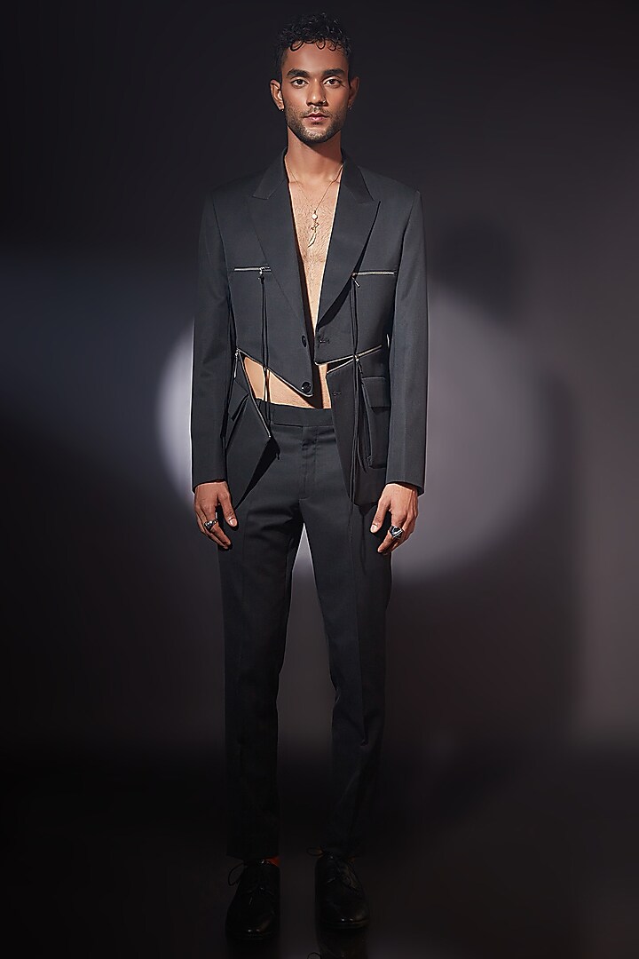 Black Wool Blend Jacket by ASHAY at Pernia's Pop Up Shop
