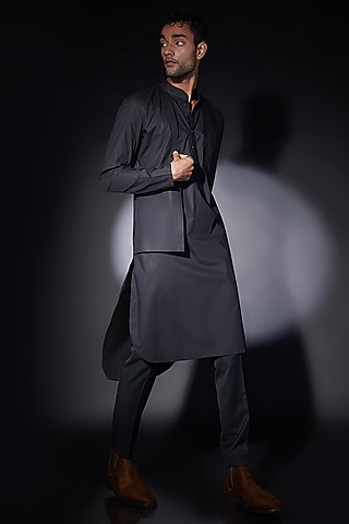 Black Cotton Kurta by ASHAY
